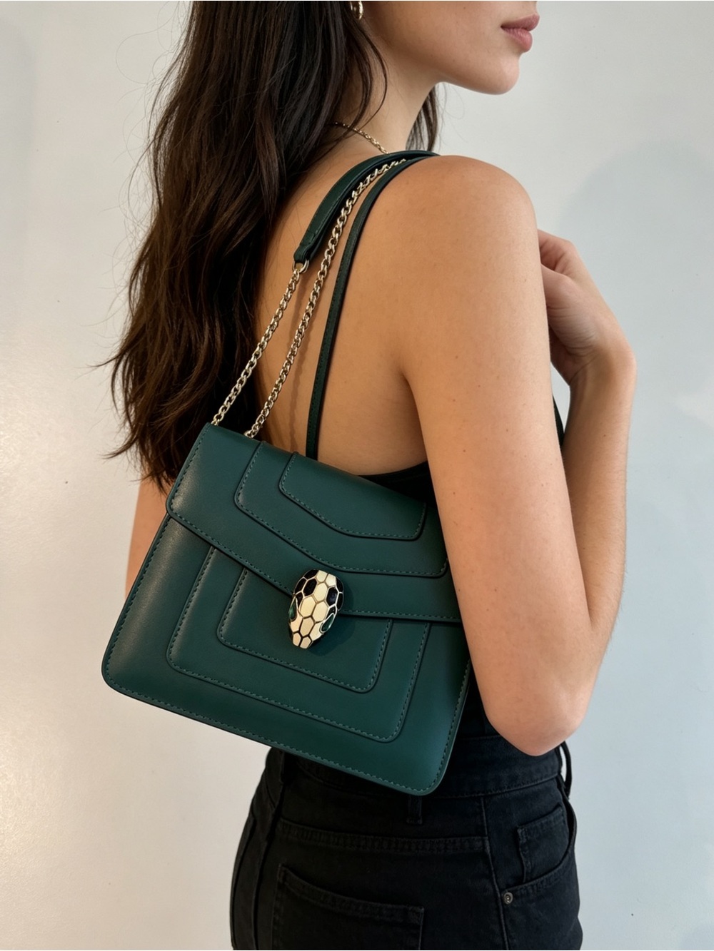 Bulgari Teal Leather Serpenti Chain Crossbody Bag